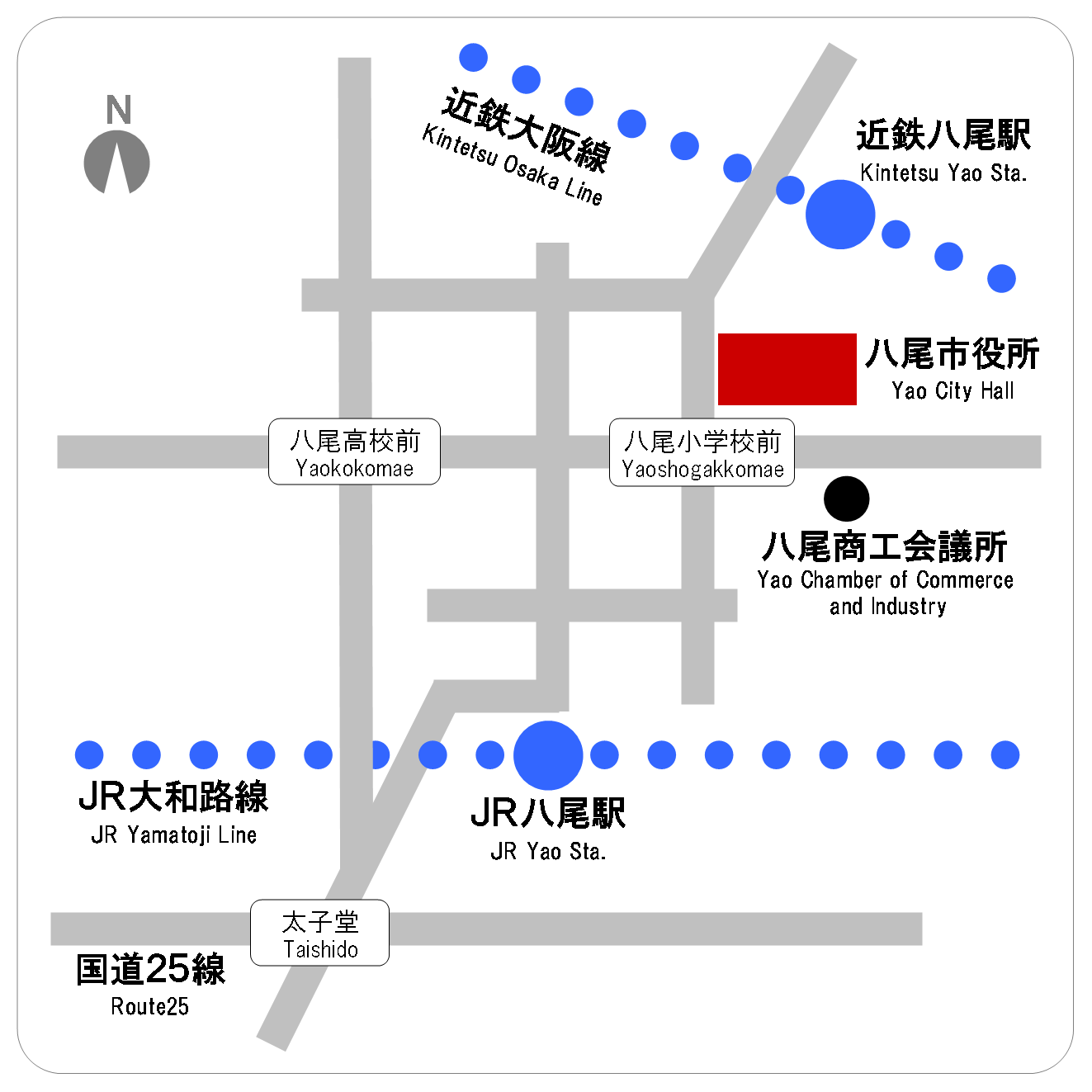 八尾市役所の地図